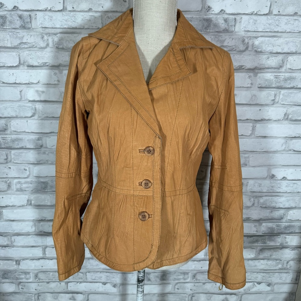 Vintage Tan Tapemeasure Leather Blazer Jacket